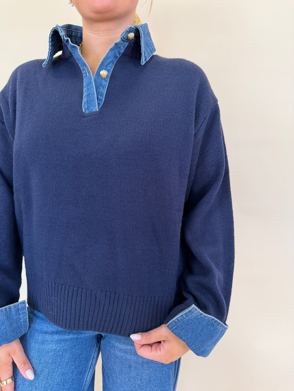 Collared Denim Sweater