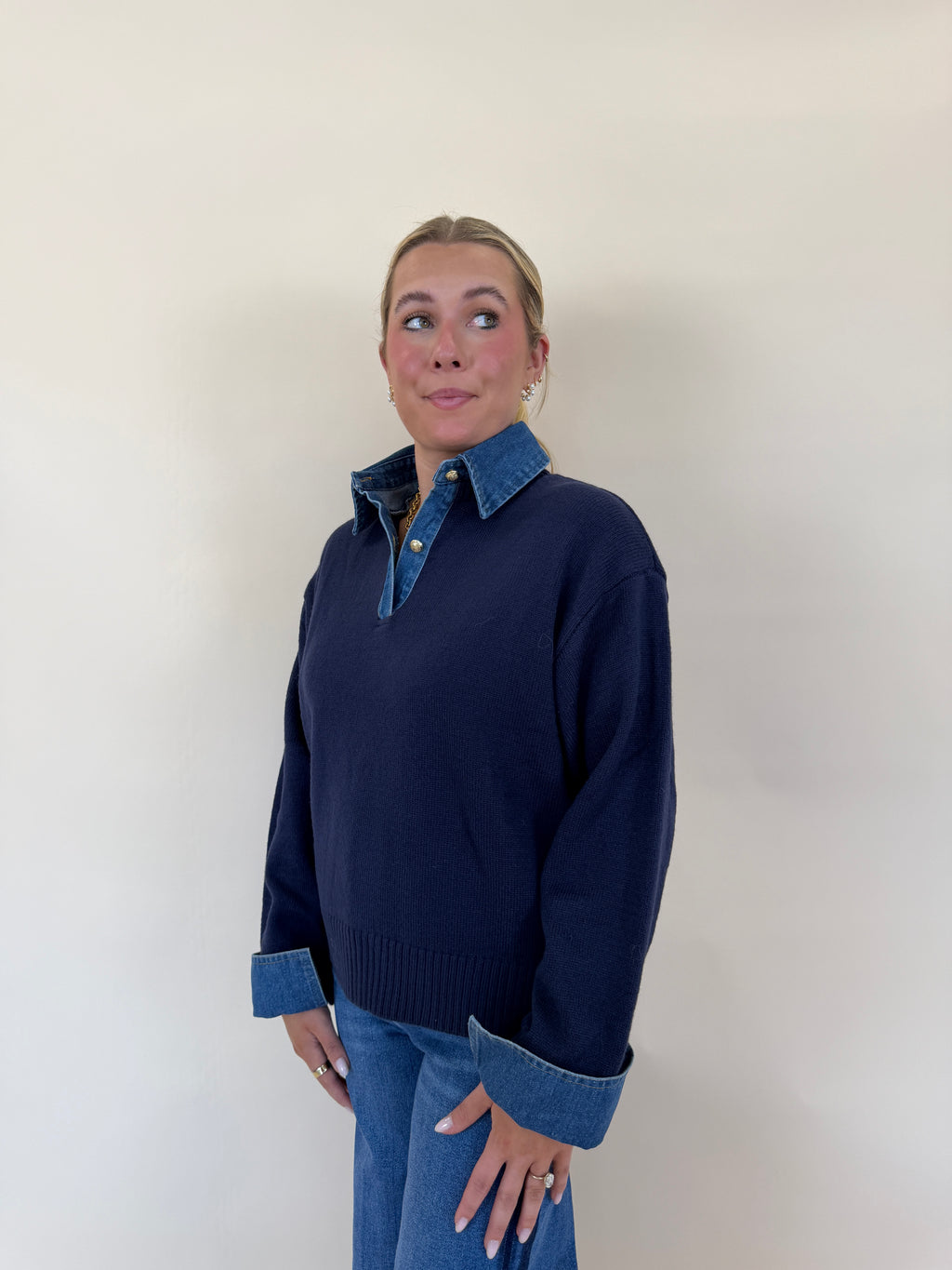 Collared Denim Sweater