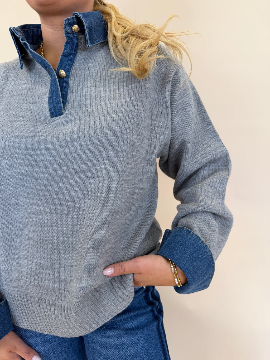 Collared Denim Sweater
