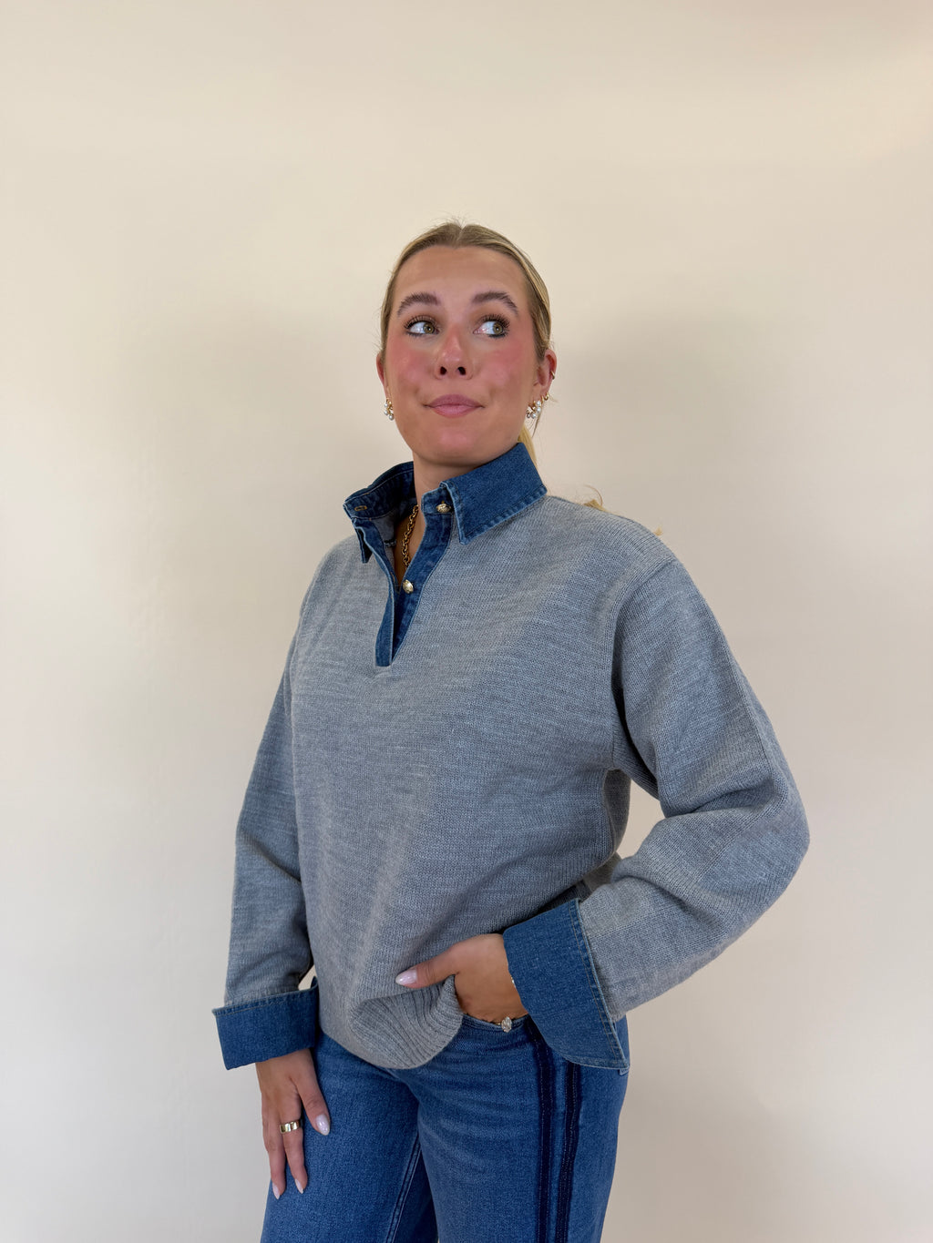 Collared Denim Sweater