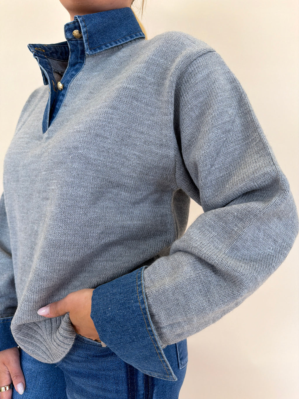 Collared Denim Sweater