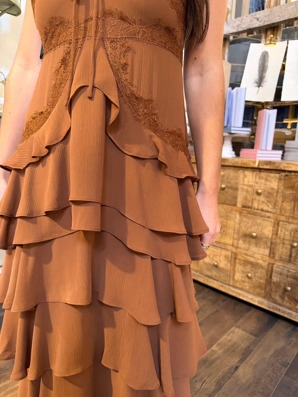 Tiered Lace Trim Maxi Dress