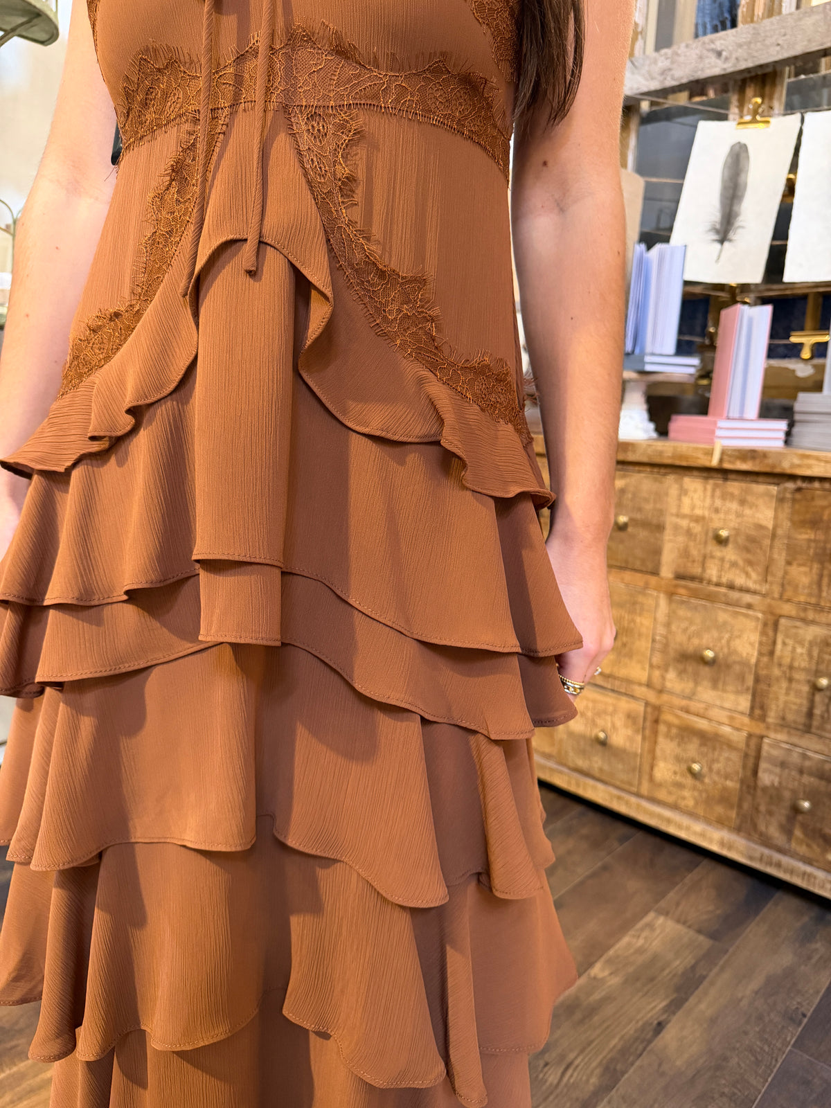 Tiered Lace Trim Maxi Dress