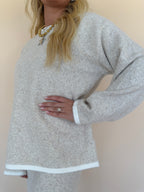 One-Shoulder Contrast Trim Knit Sweater