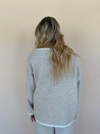 One-Shoulder Contrast Trim Knit Sweater