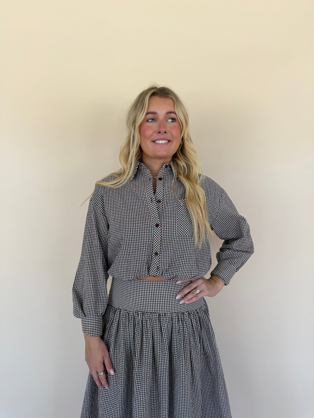 Gingham Button Down Balloon Shirt