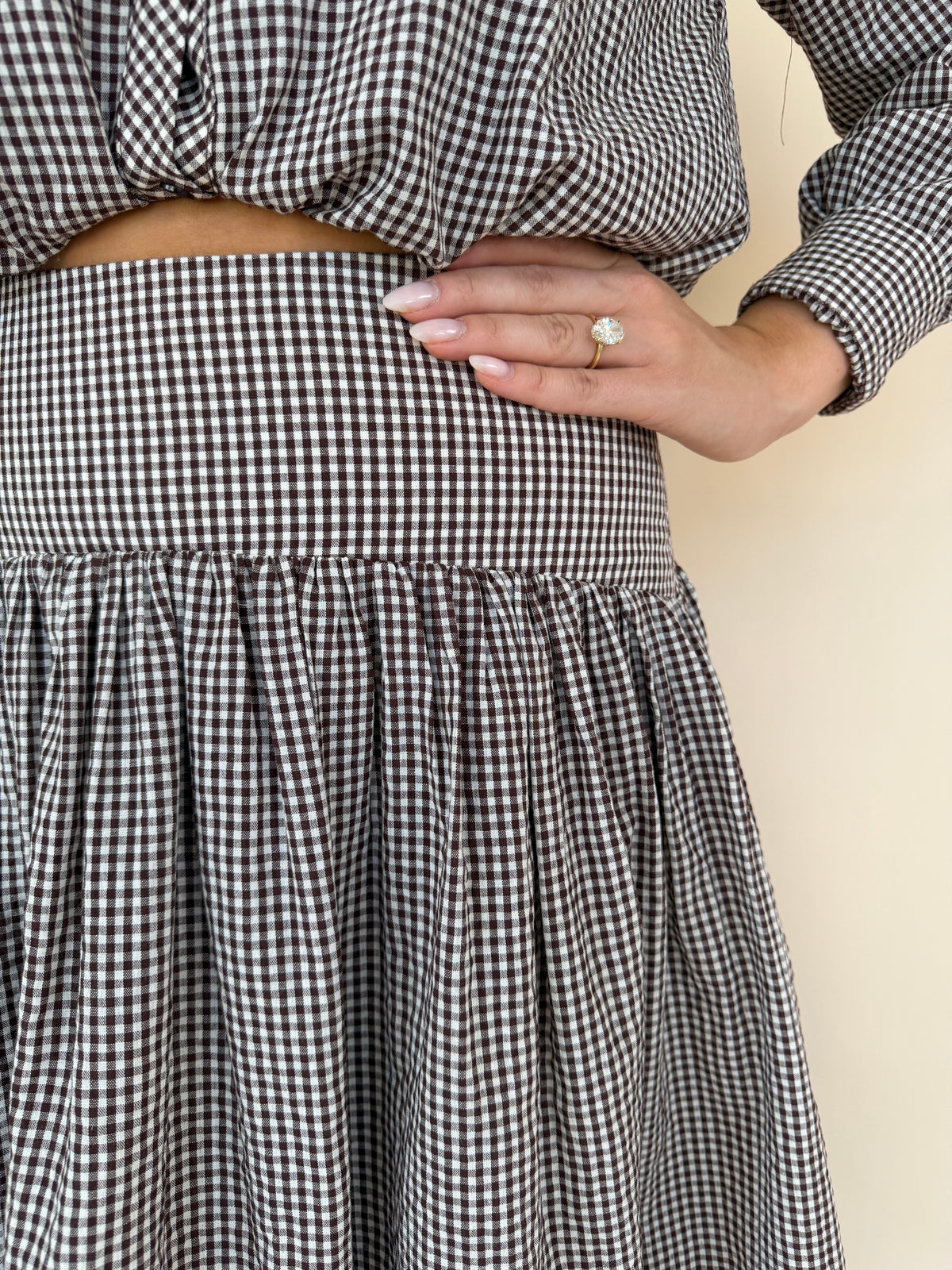 Gingham Midi Drop Waist Skirt