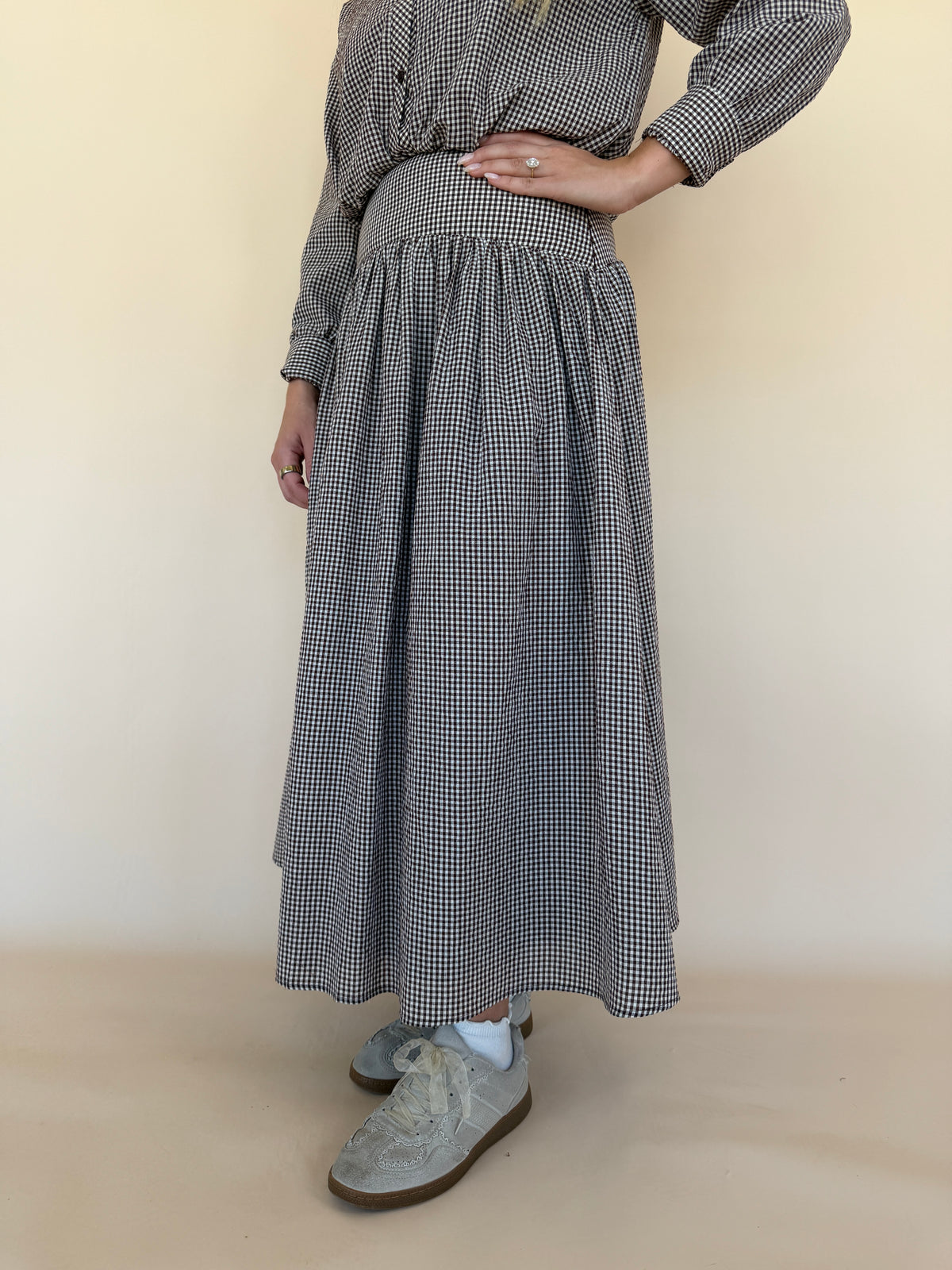 Gingham Midi Drop Waist Skirt