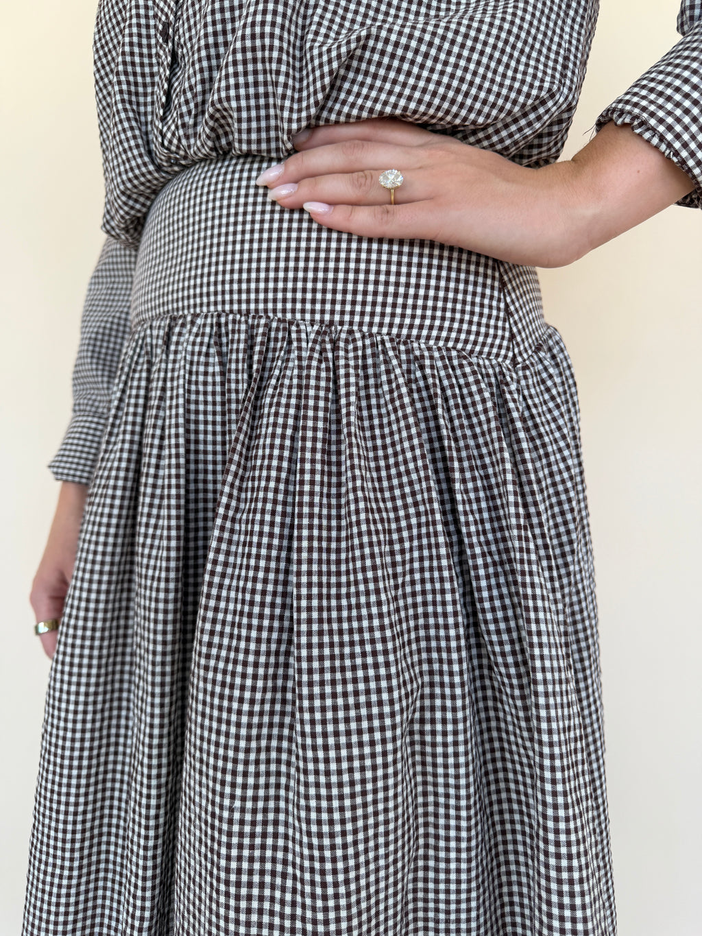 Gingham Midi Drop Waist Skirt
