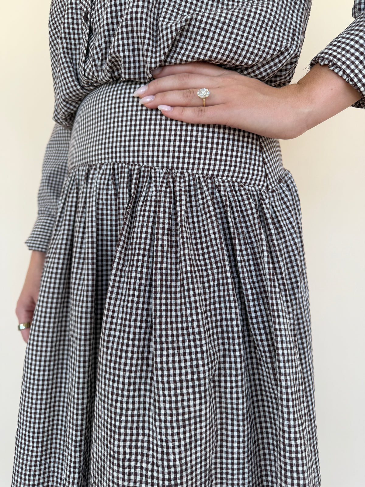 Gingham Midi Drop Waist Skirt