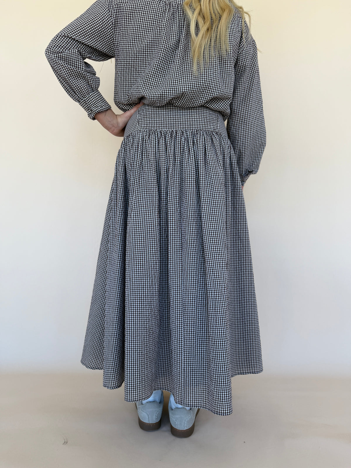 Gingham Midi Drop Waist Skirt