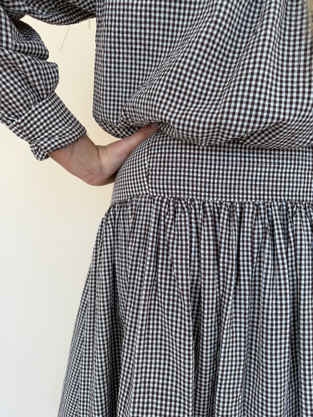 Gingham Midi Drop Waist Skirt