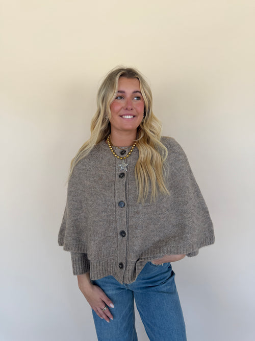Button Cape Cardigan Sweater
