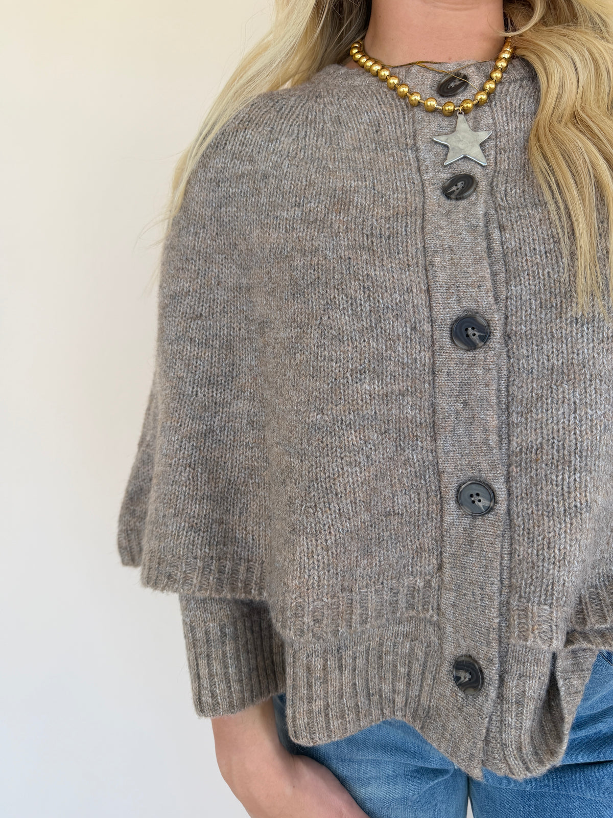 Button Cape Cardigan Sweater