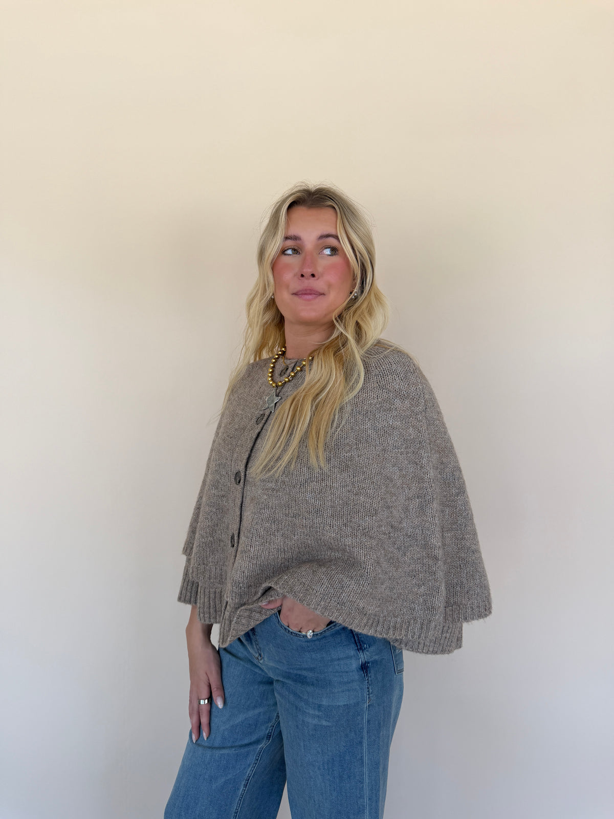 Button Cape Cardigan Sweater