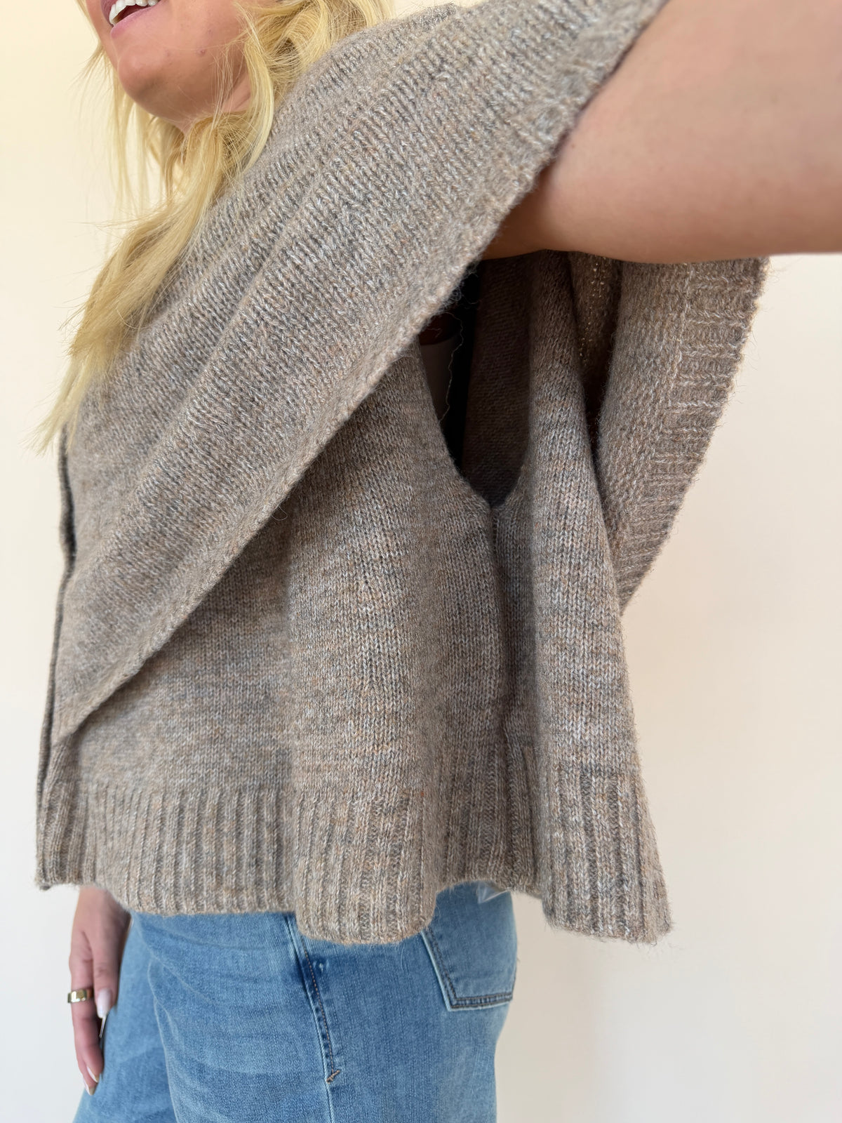 Button Cape Cardigan Sweater