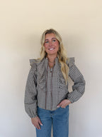 Gingham Print Ruffled Blouse