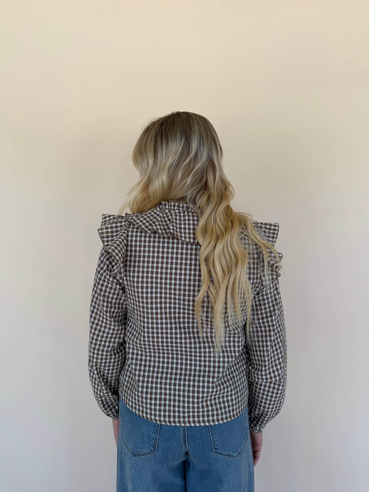 Gingham Print Ruffled Blouse