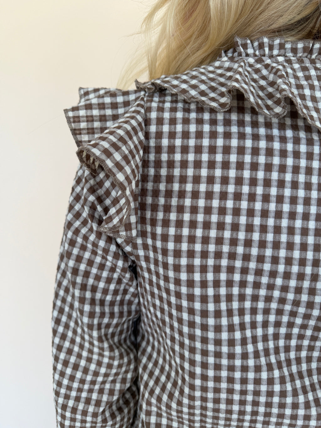 Gingham Print Ruffled Blouse