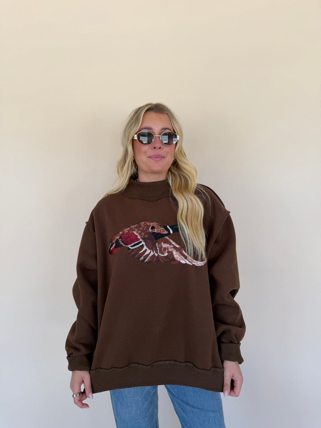 'Mallard' Embroidered Mock-Neck Sweatshirt