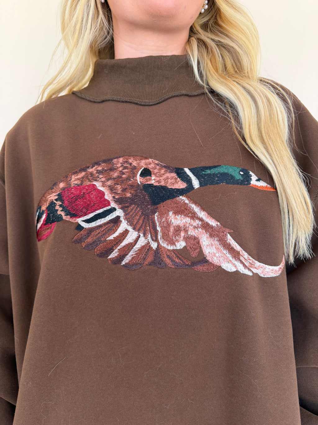 'Mallard' Embroidered Mock-Neck Sweatshirt