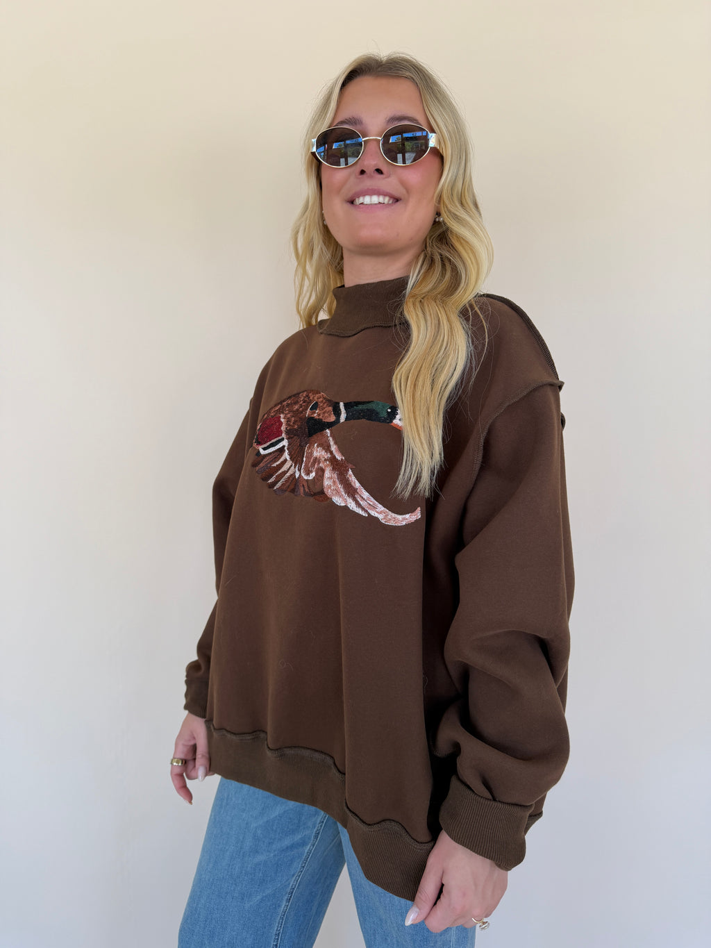'Mallard' Embroidered Mock-Neck Sweatshirt