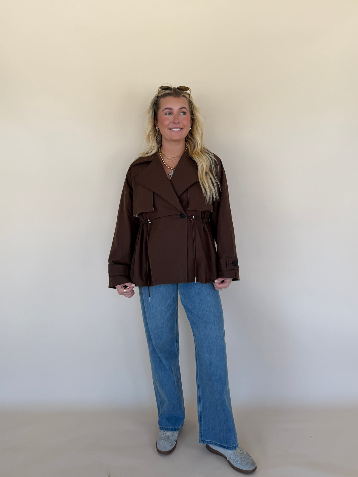 Drawstring Waist Trench Jacket