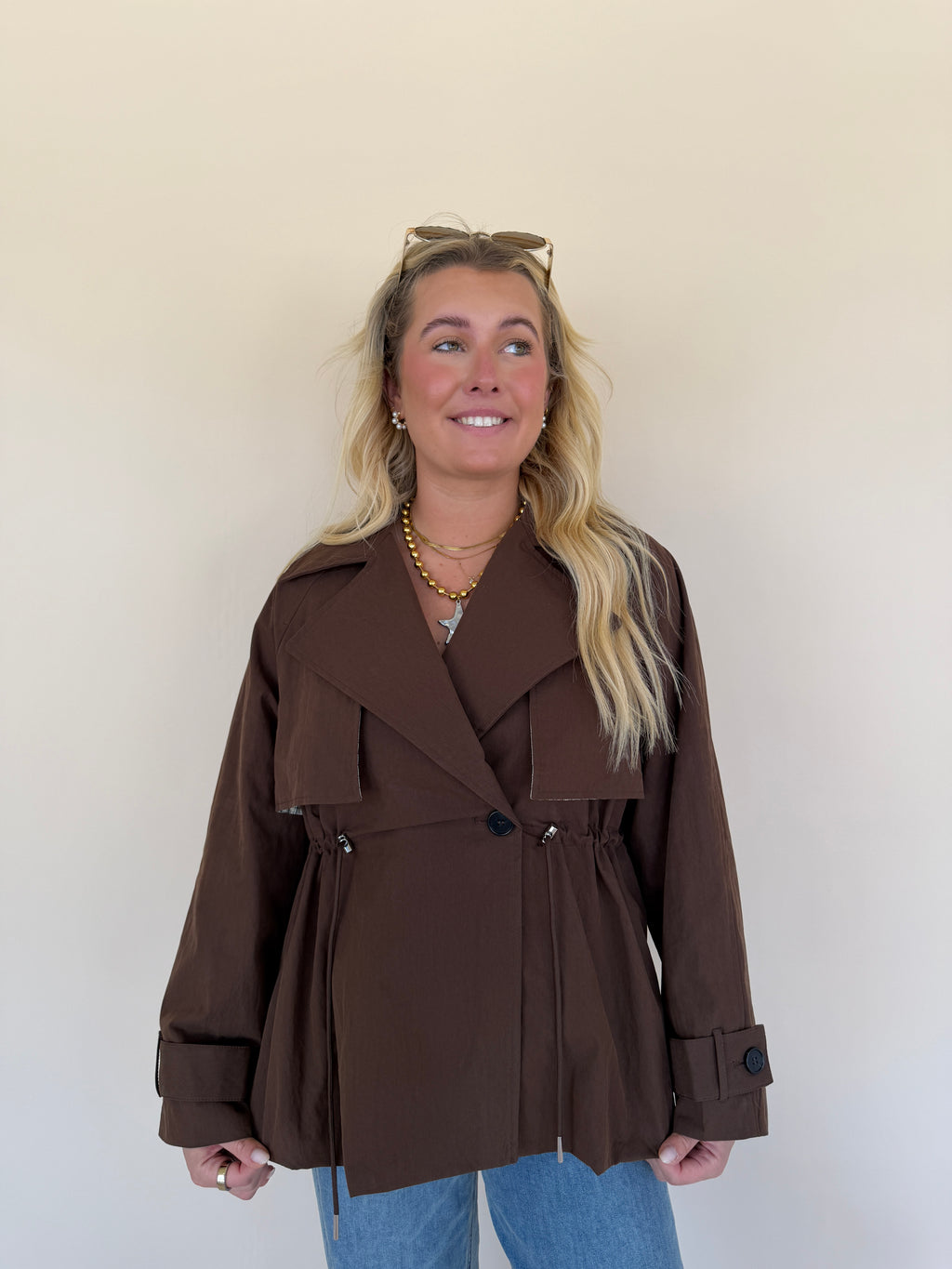 Drawstring Waist Trench Jacket