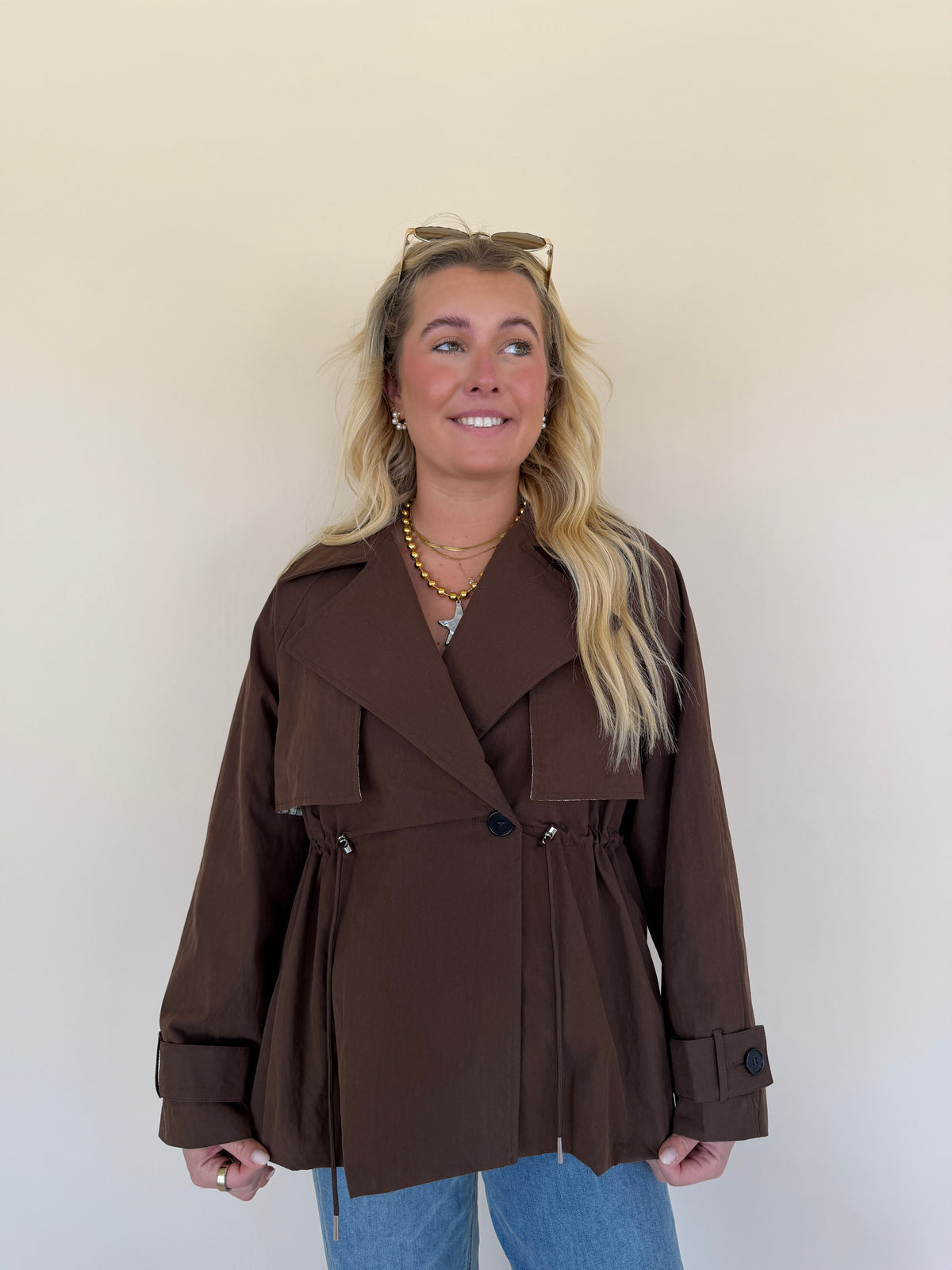 Drawstring Waist Trench Jacket