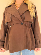 Drawstring Waist Trench Jacket