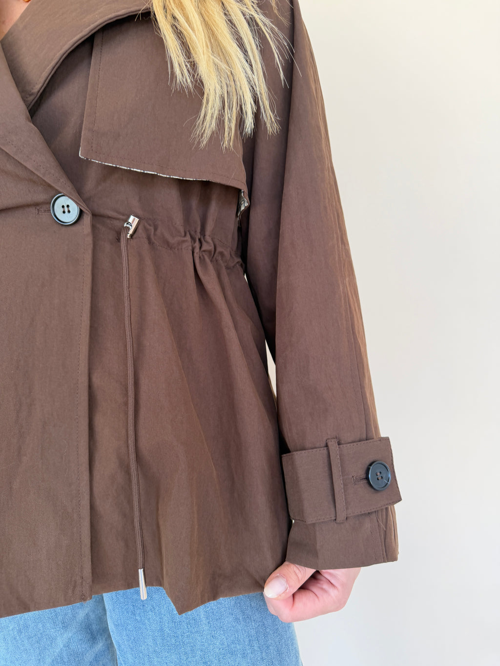 Drawstring Waist Trench Jacket