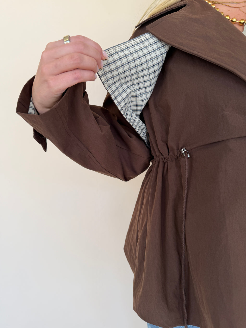 Drawstring Waist Trench Jacket