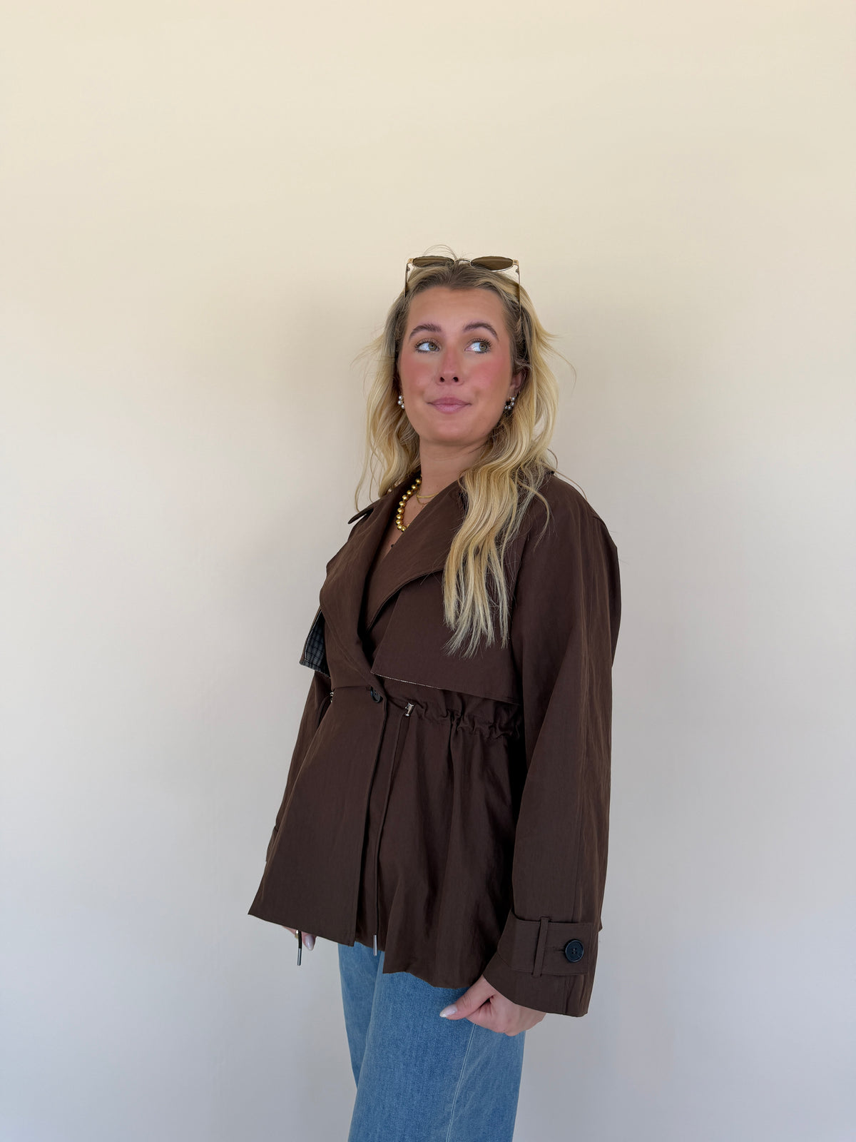 Drawstring Waist Trench Jacket