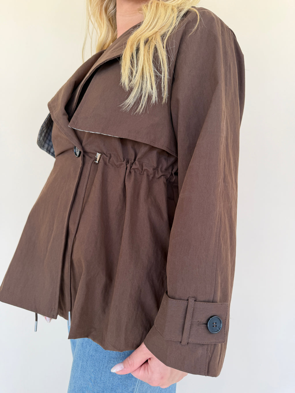 Drawstring Waist Trench Jacket