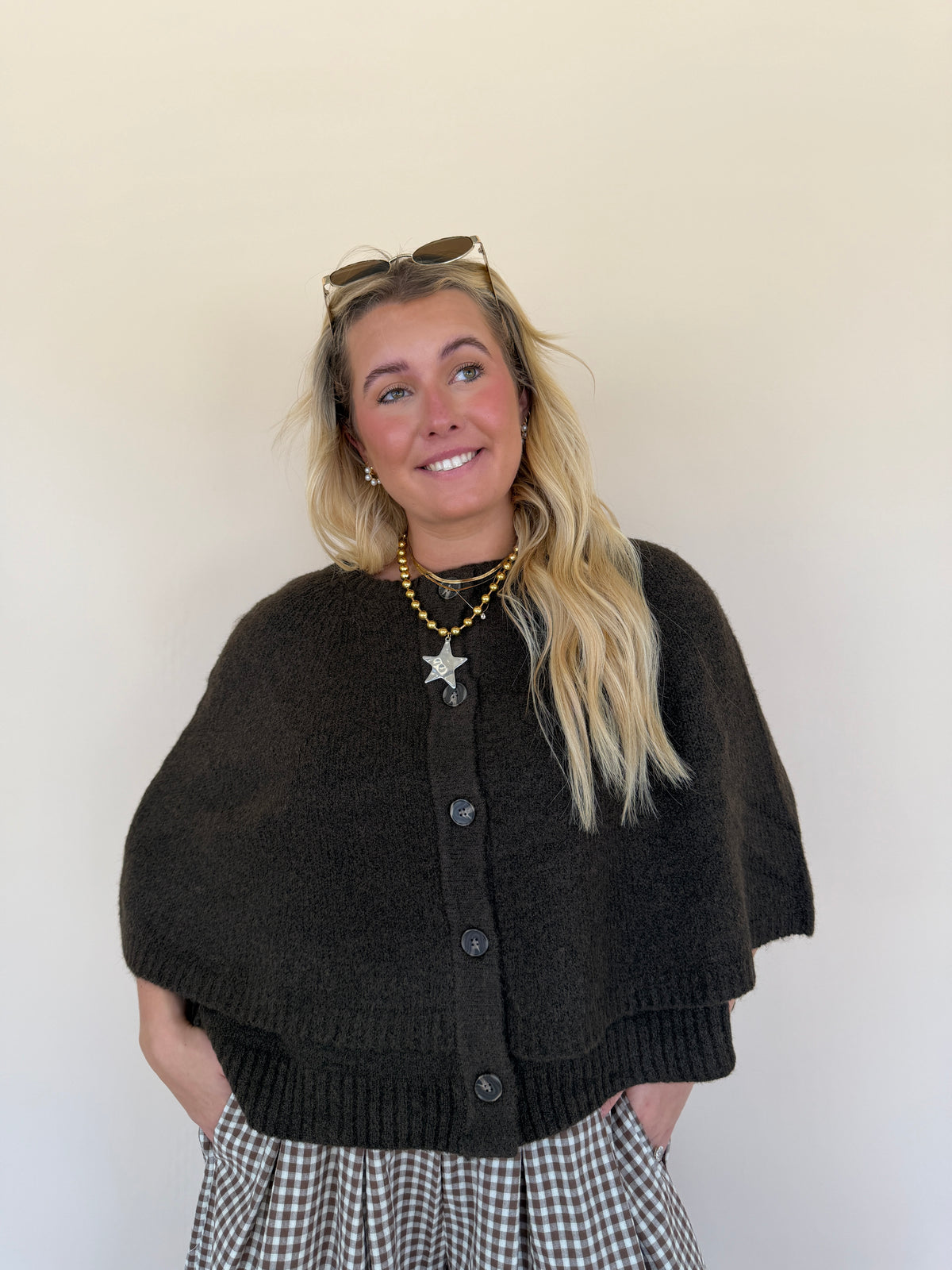 Button Cape Cardigan Sweater