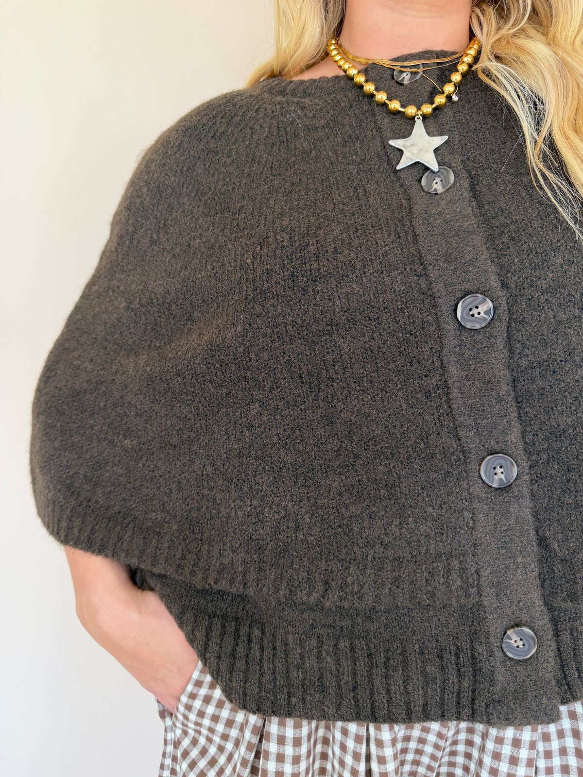 Button Cape Cardigan Sweater