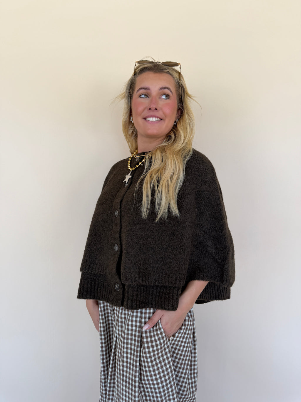 Button Cape Cardigan Sweater