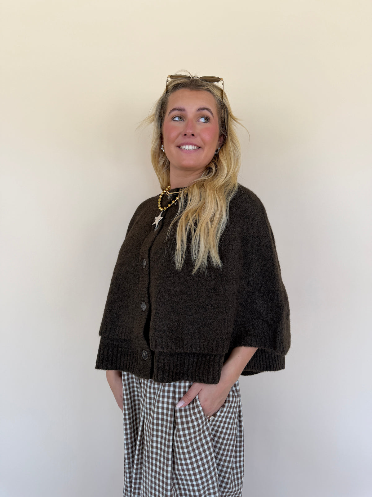 Button Cape Cardigan Sweater