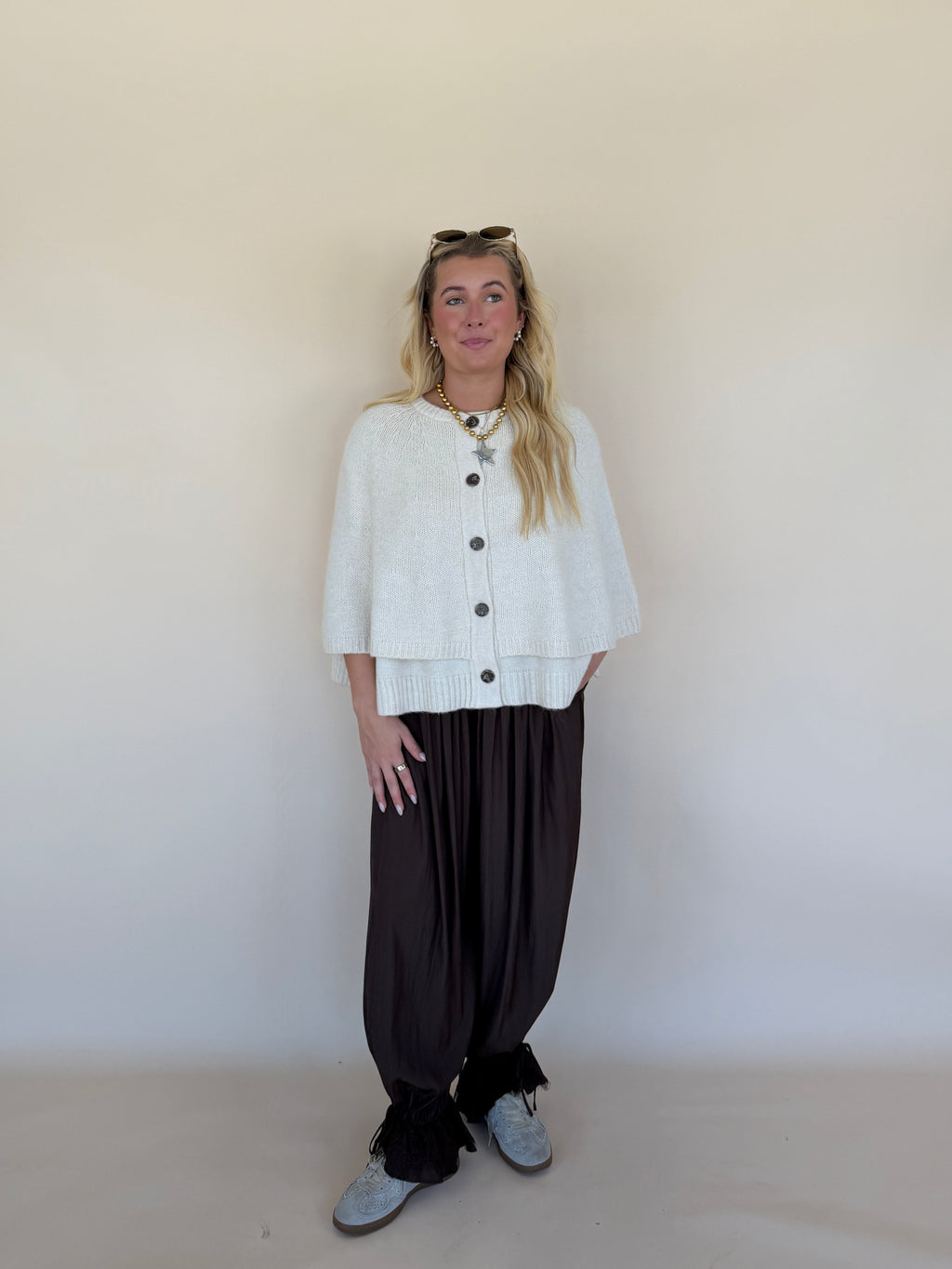 Button Cape Cardigan Sweater