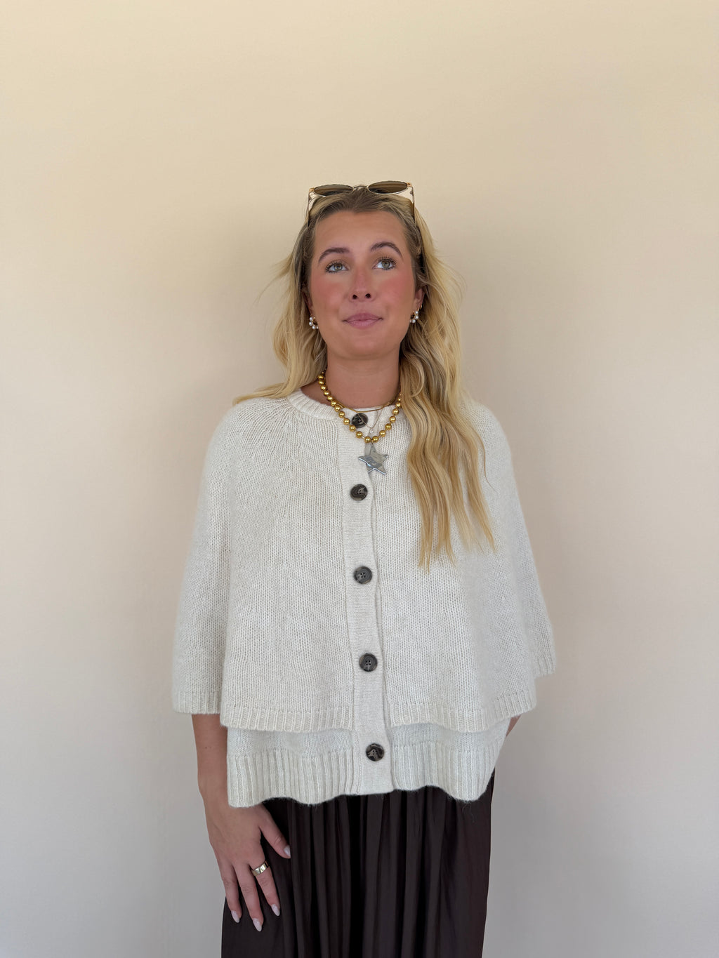 Button Cape Cardigan Sweater