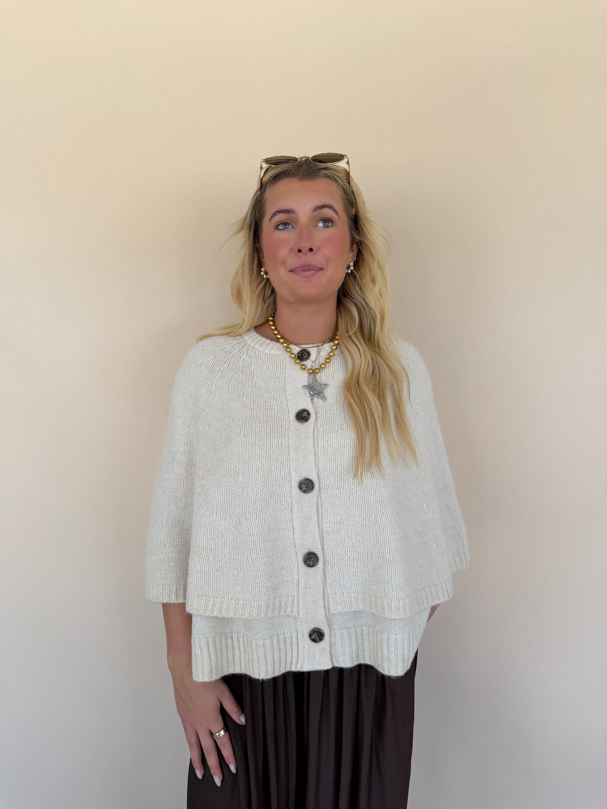 Button Cape Cardigan Sweater