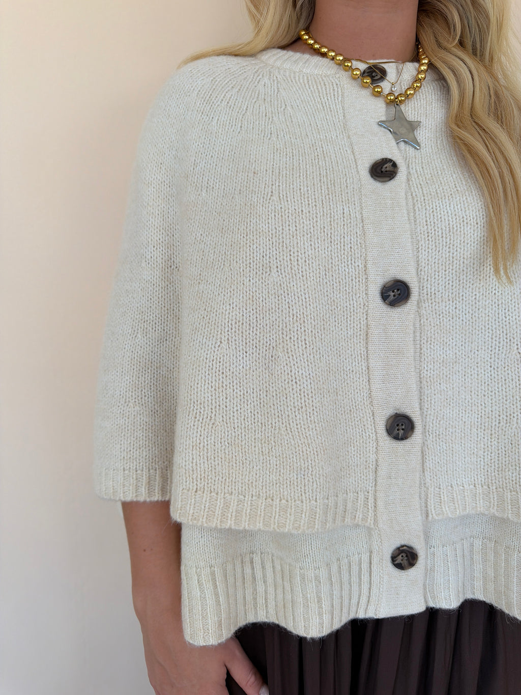 Button Cape Cardigan Sweater