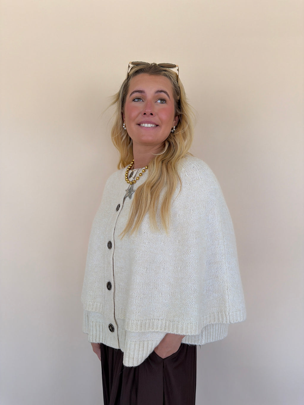 Button Cape Cardigan Sweater