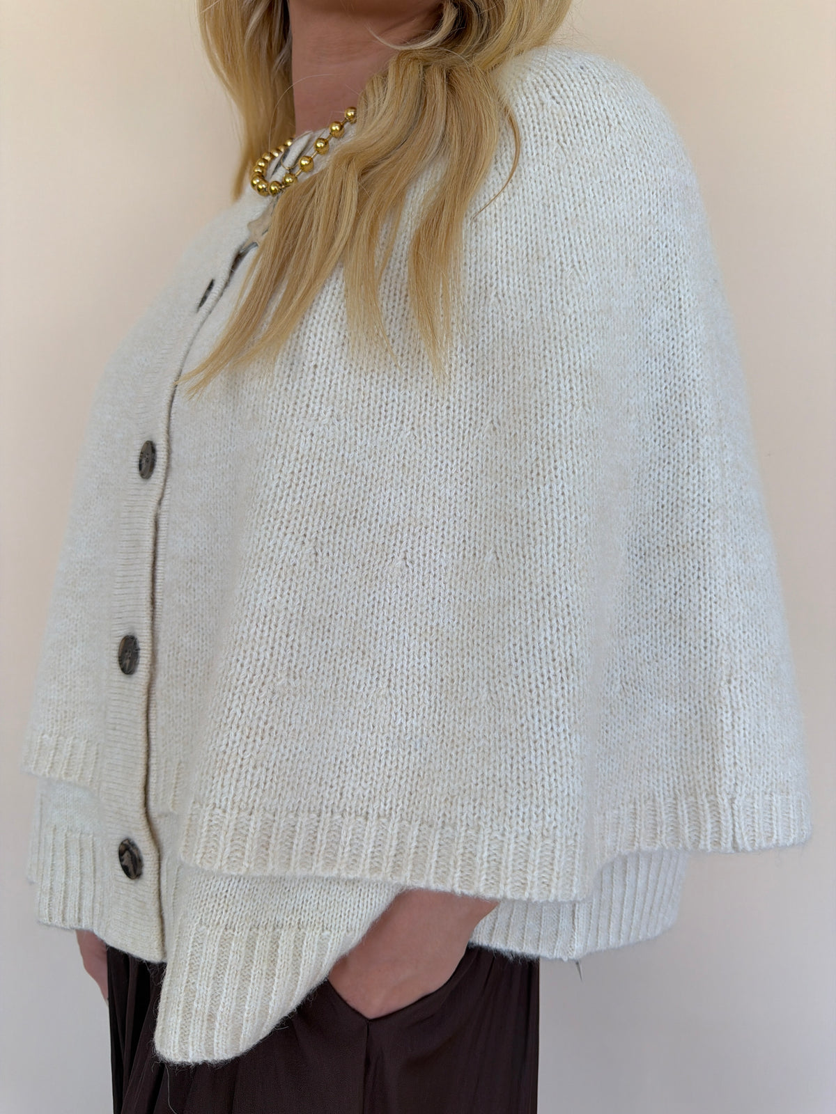 Button Cape Cardigan Sweater