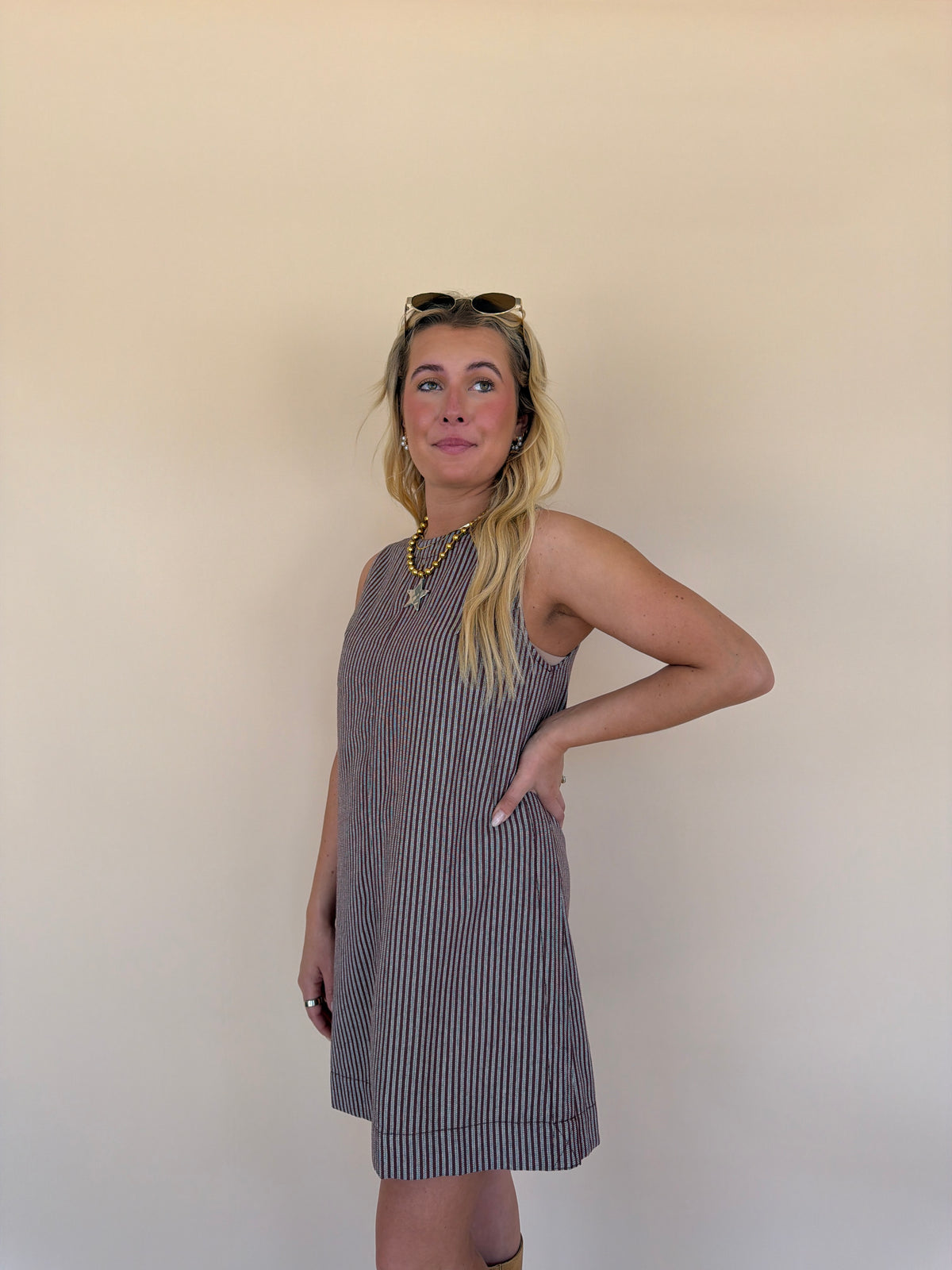 Mineral Washed Striped Mini Dress