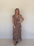Brown Floral Ruffled Dress