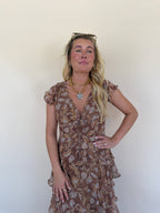 Brown Floral Ruffled Dress