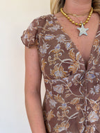 Brown Floral Ruffled Dress