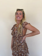 Brown Floral Ruffled Dress