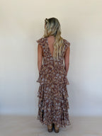 Brown Floral Ruffled Dress